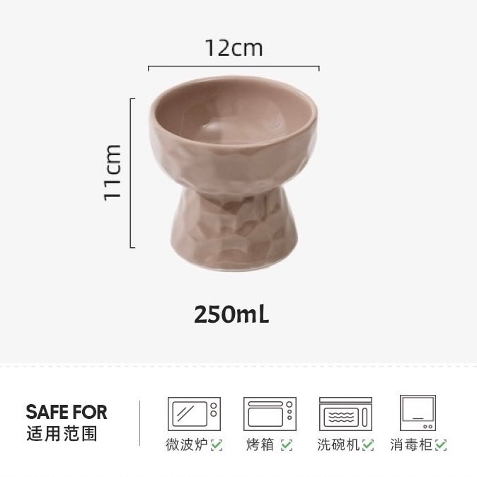 Glossy Textured Raised Ceramic Cat Bowl – Flat Rim