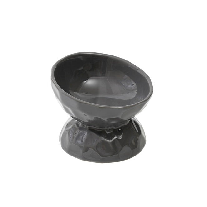 Glossy Textured Raised Ceramic Cat Bowl – Angled Rim