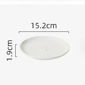 Premium Ceramic Cat Bowl with Anti-Slip Silicone Base | Paw Print Design