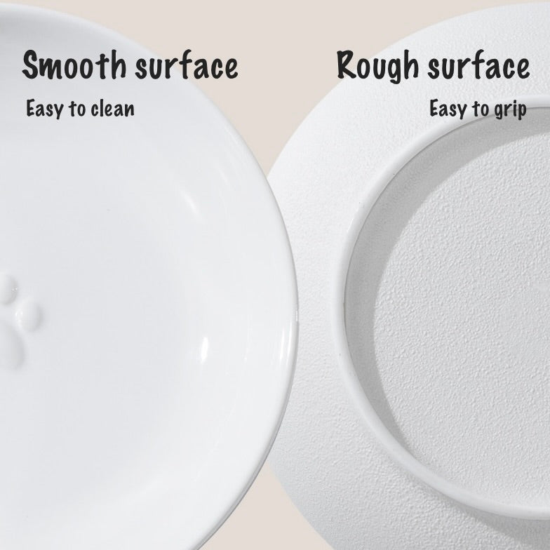 Premium Ceramic Cat Bowl with Anti-Slip Silicone Base | Paw Print Design