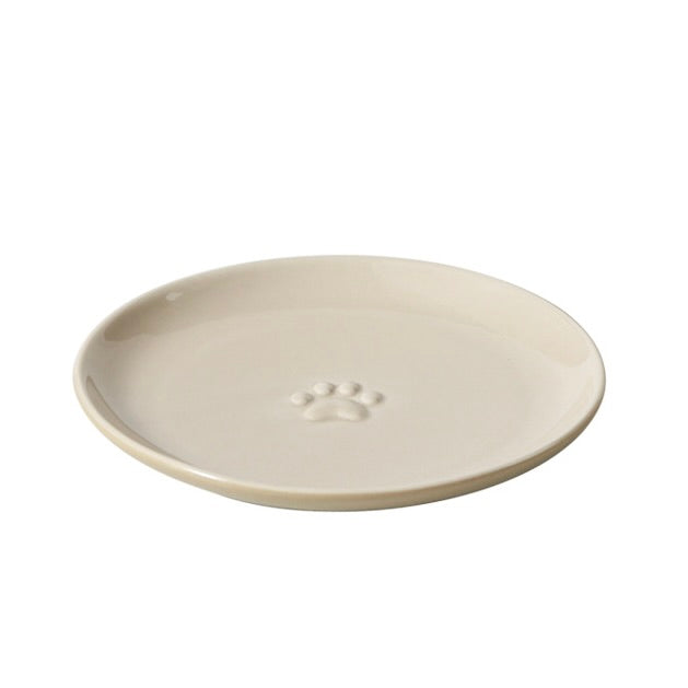 Premium Ceramic Cat Bowl with Anti-Slip Silicone Base | Paw Print Design