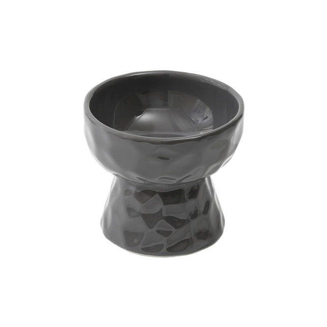Glossy Textured Raised Ceramic Cat Bowl – Flat Rim
