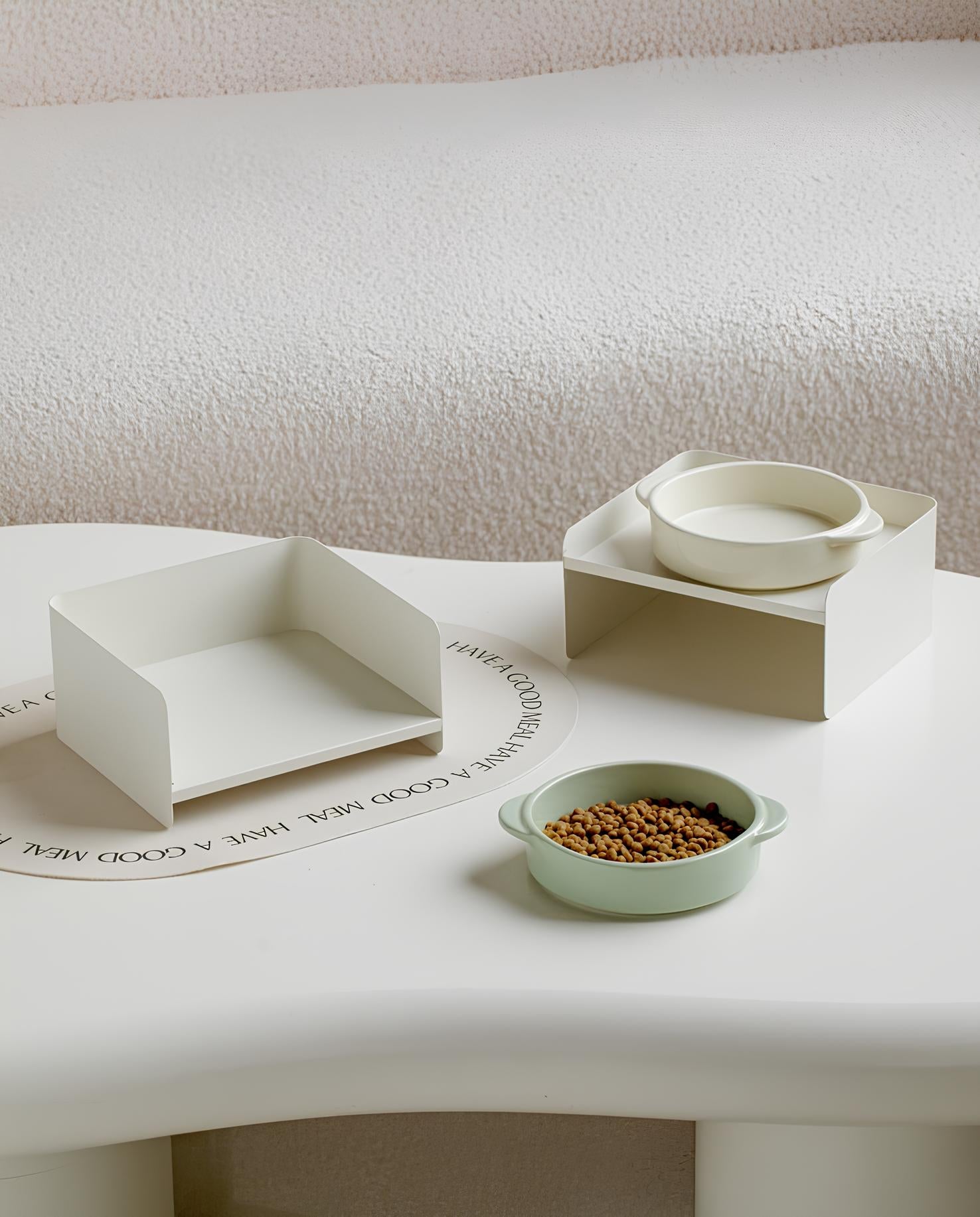 Double-Ear Ceramic Pet Bowl with Adjustable Iron Stand