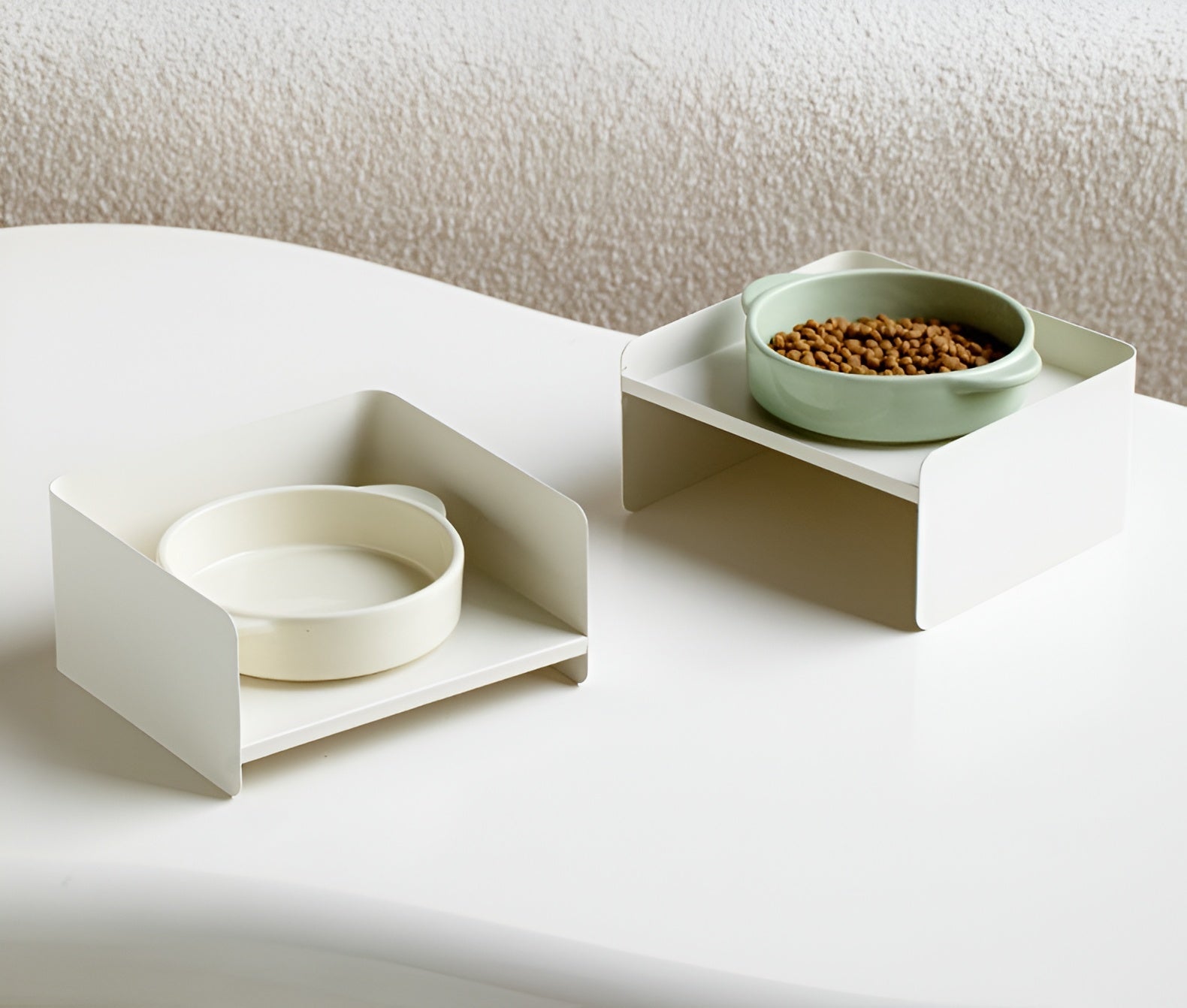 Double-Ear Ceramic Pet Bowl with Adjustable Iron Stand