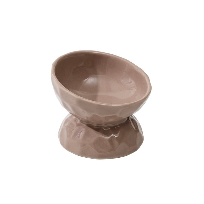 Glossy Textured Raised Ceramic Cat Bowl – Angled Rim
