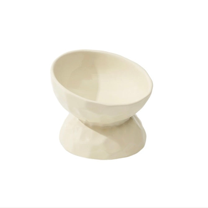 Glossy Textured Raised Ceramic Cat Bowl – Angled Rim