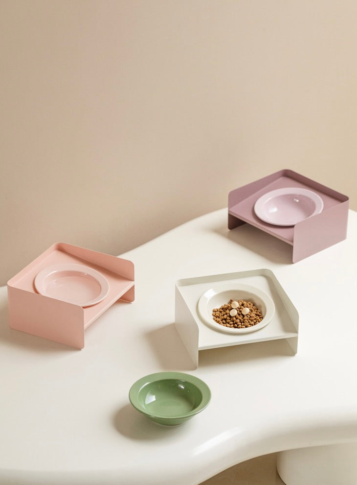 Iron Ceramic Angled Pet Bowl with Stand