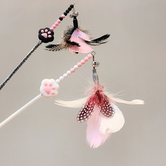 Paw Charm Feather Teaser Wand Cat Toy