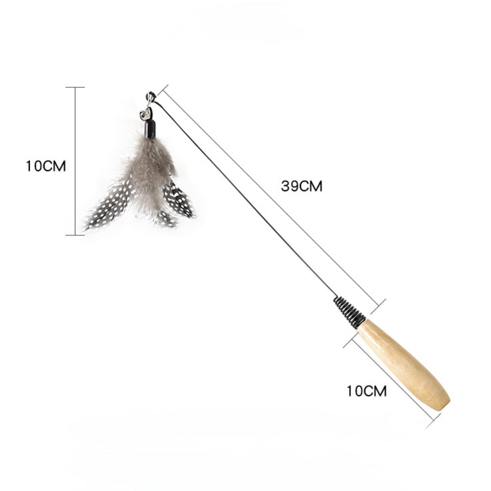 Feather Teaser Wand Cat Toy with Wooden Handle