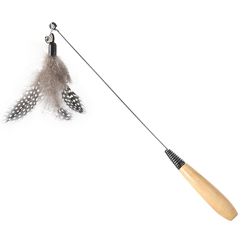 Feather Teaser Wand Cat Toy with Wooden Handle